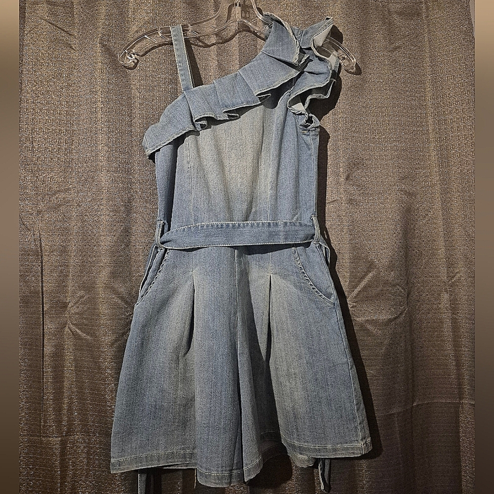 Stylish Denim One-Shoulder Romper used good condition size 14 Girls